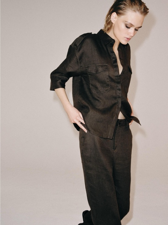 Zara Pants - NWT Zara Relaxed Linen shirt Brown